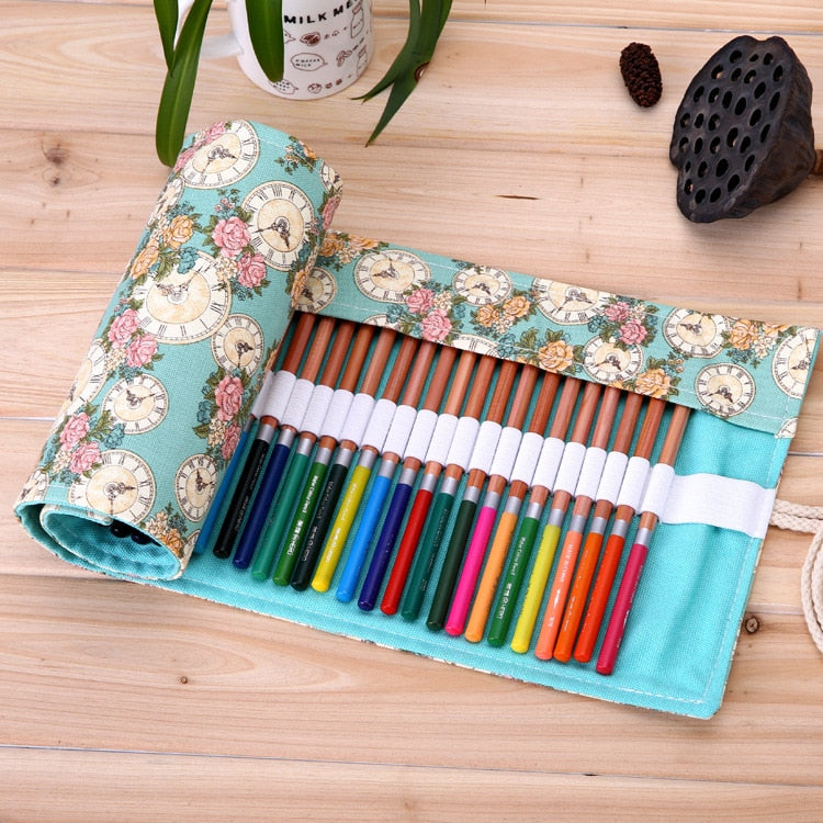 Global Art Canvas Pencil Roll Up Case - Olive