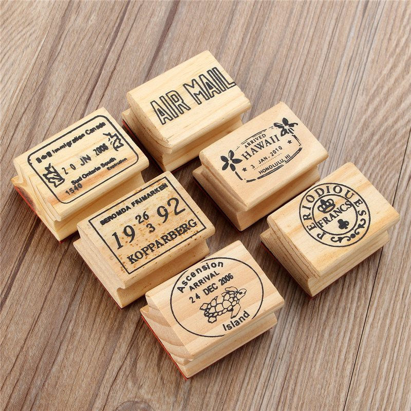 Ready Made Rubber Stamp - Joyfill Diary Wooden Boxed Retro Cute Small Rubber Stamp Set