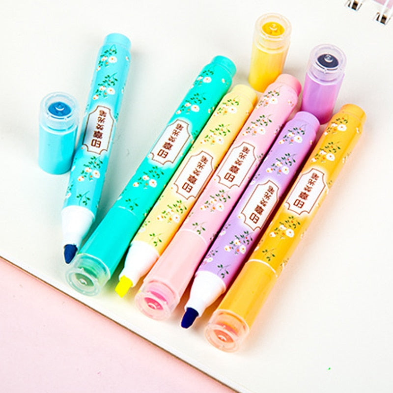 6 Pcs/lot Nice Highlighter Color Stamp Marker Pens Diy