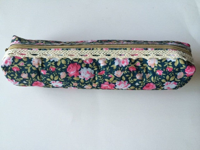 1 Piece Lovely Floral Pencil Pouch Retro European Style Flower Pencil Case  High Capacity Canvas Stationery Storage Bag Student