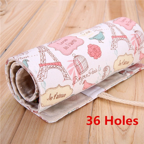 12/24/36/48/72 Holes Roll Canvas Pencil Case Wrap Blossom Roll up